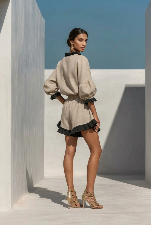 Contrast Trim Dropped Shoulder Top and Shorts Set