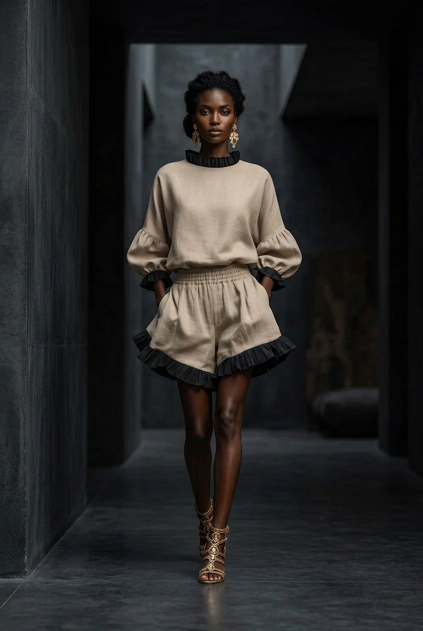 Contrast Trim Dropped Shoulder Top and Shorts Set