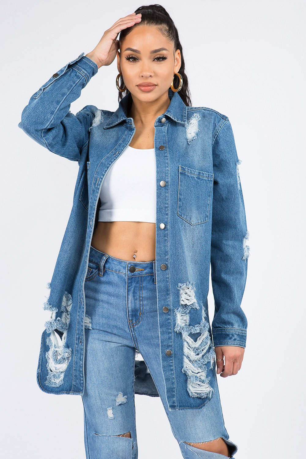 American Bazi Denim Jacket | Distressed Denim Shirt | The Puchii Shop