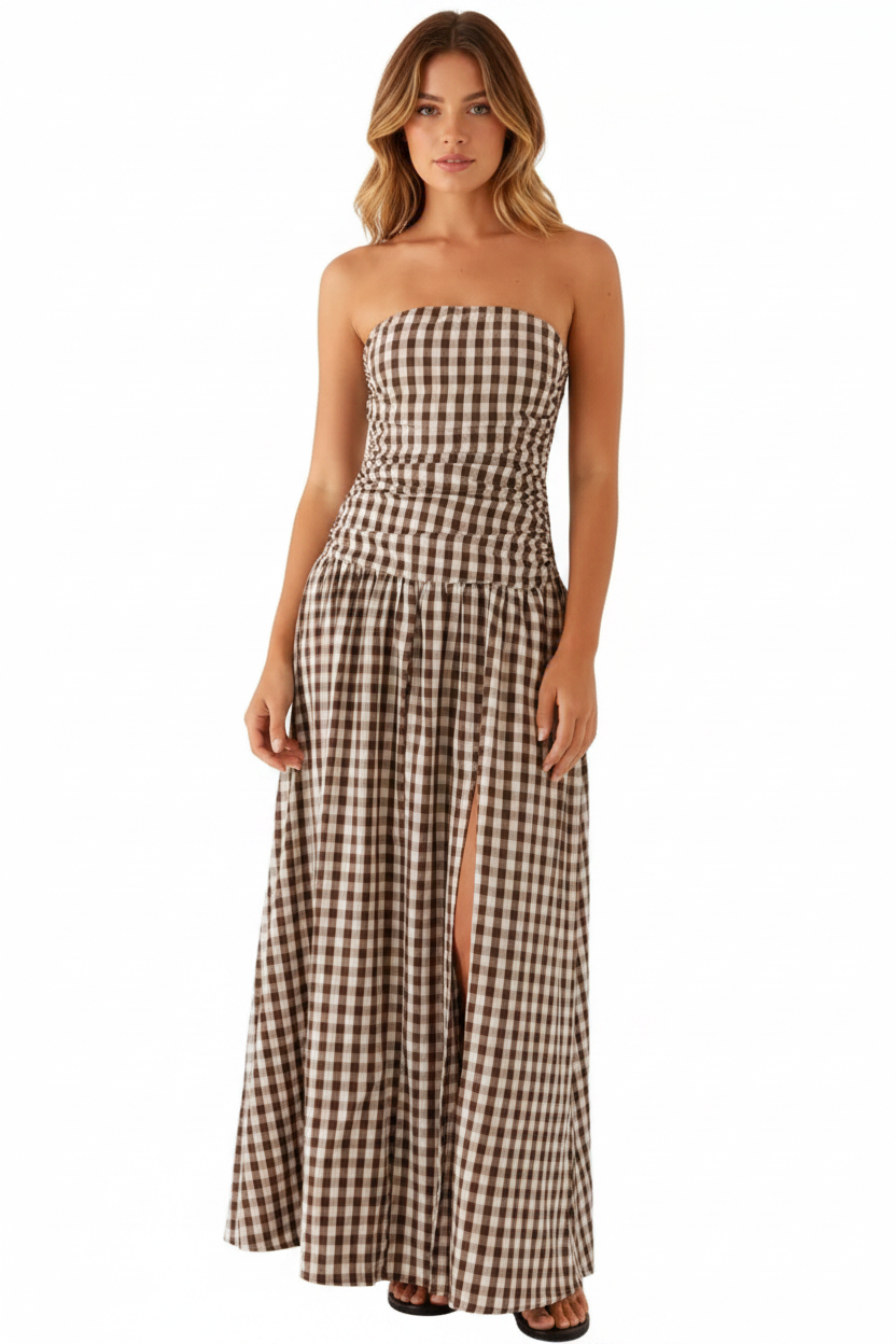 Strapless Ruched Maxi Dress