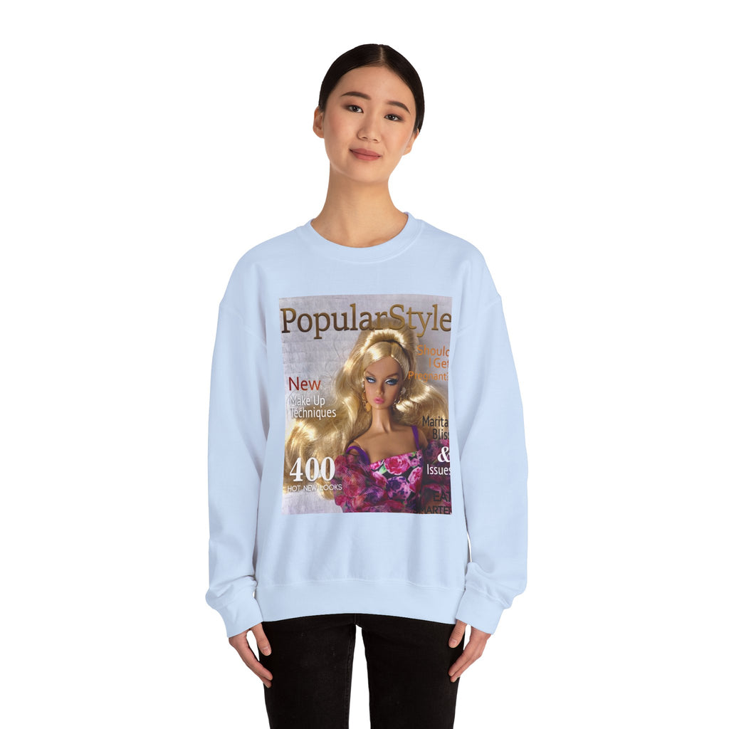 Printify graphic crewneck sweatshirt with vibrant design, showing a comfortable, casual fit on a model.