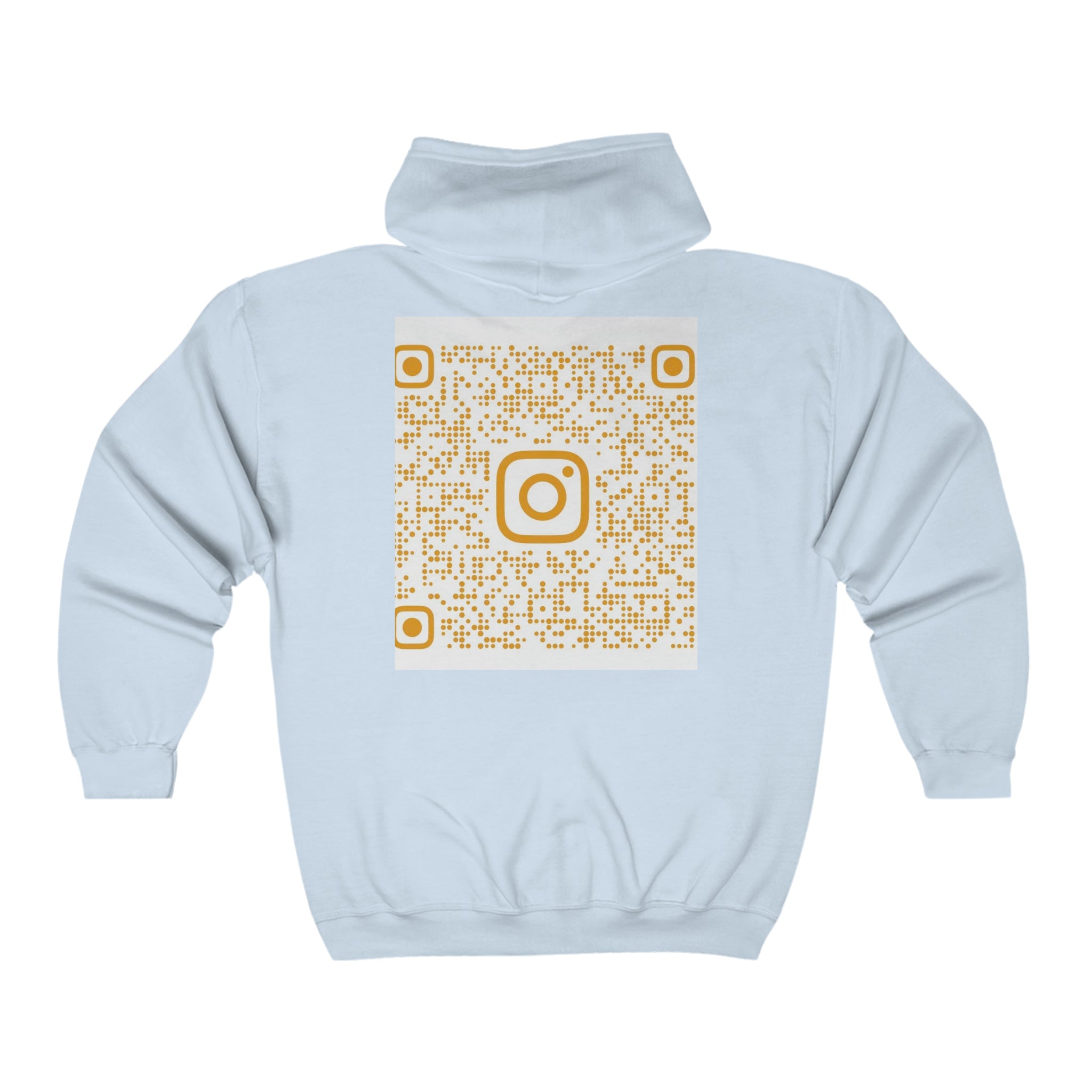 BELLA QR code full zip hoodie featuring a hood, front zipper, and QR code design on soft fabric, casual streetwear style.