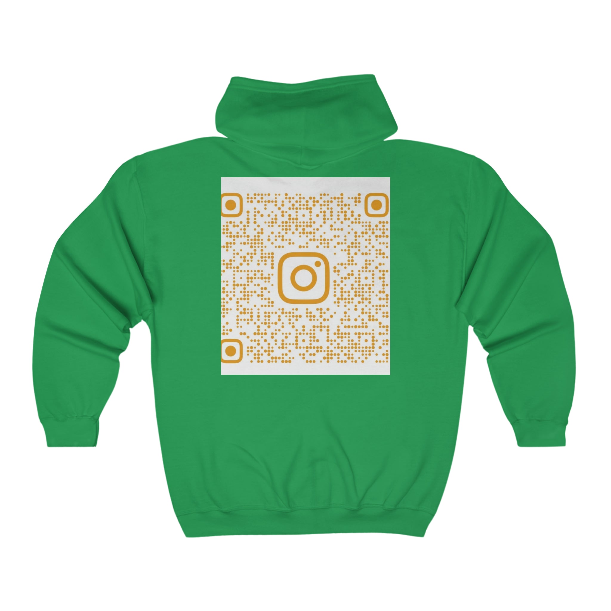 BELLA QR code full zip hoodie with hood, front view, casual sweatshirt with zip closure and graphic QR code design.