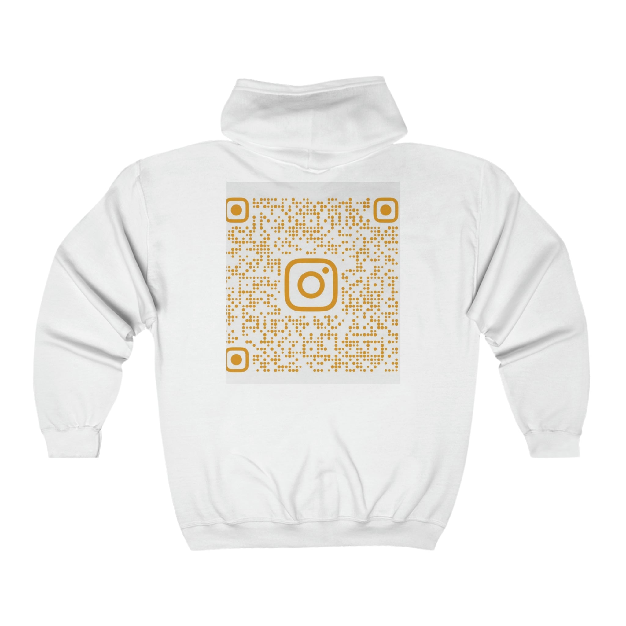 BELLA QR Code full zip hooded sweatshirt featuring a front zipper and hood, with a prominent QR code design on the front.