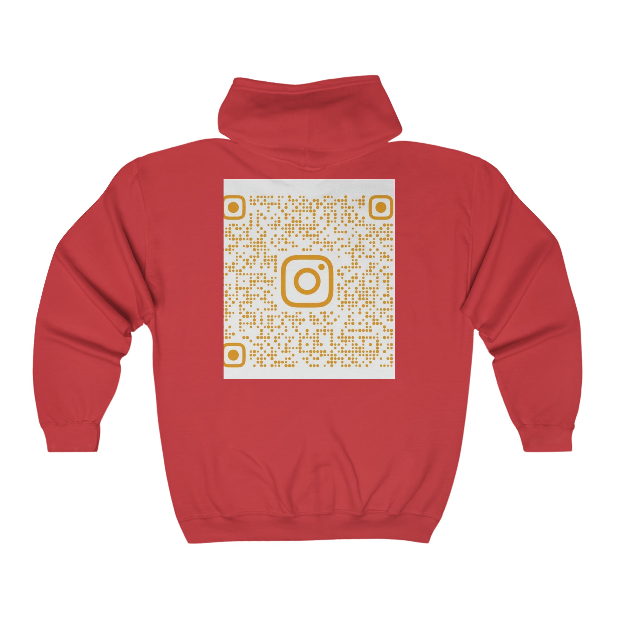 BELLA QR Code full zip hooded sweatshirt with front pockets and adjustable drawstrings, black hoodie on a plain background.