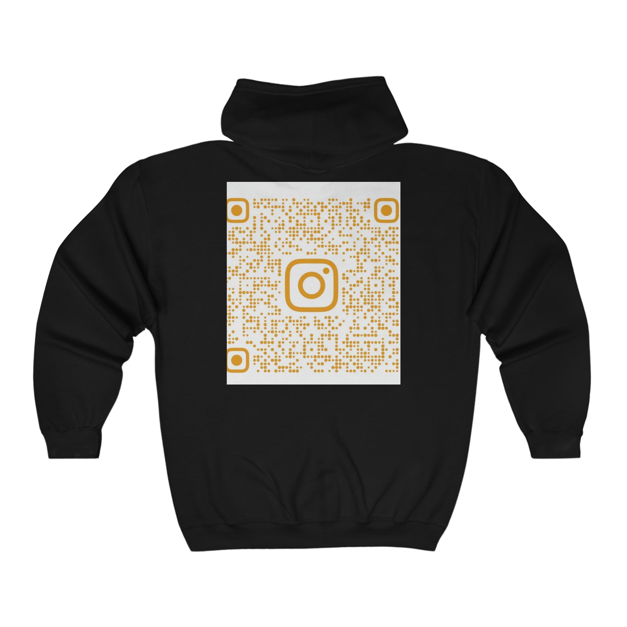 BELLA QR code full zip hoodie with hood, front zipper, and casual fit, shown with a detailed view of the hoodie fabric and design.