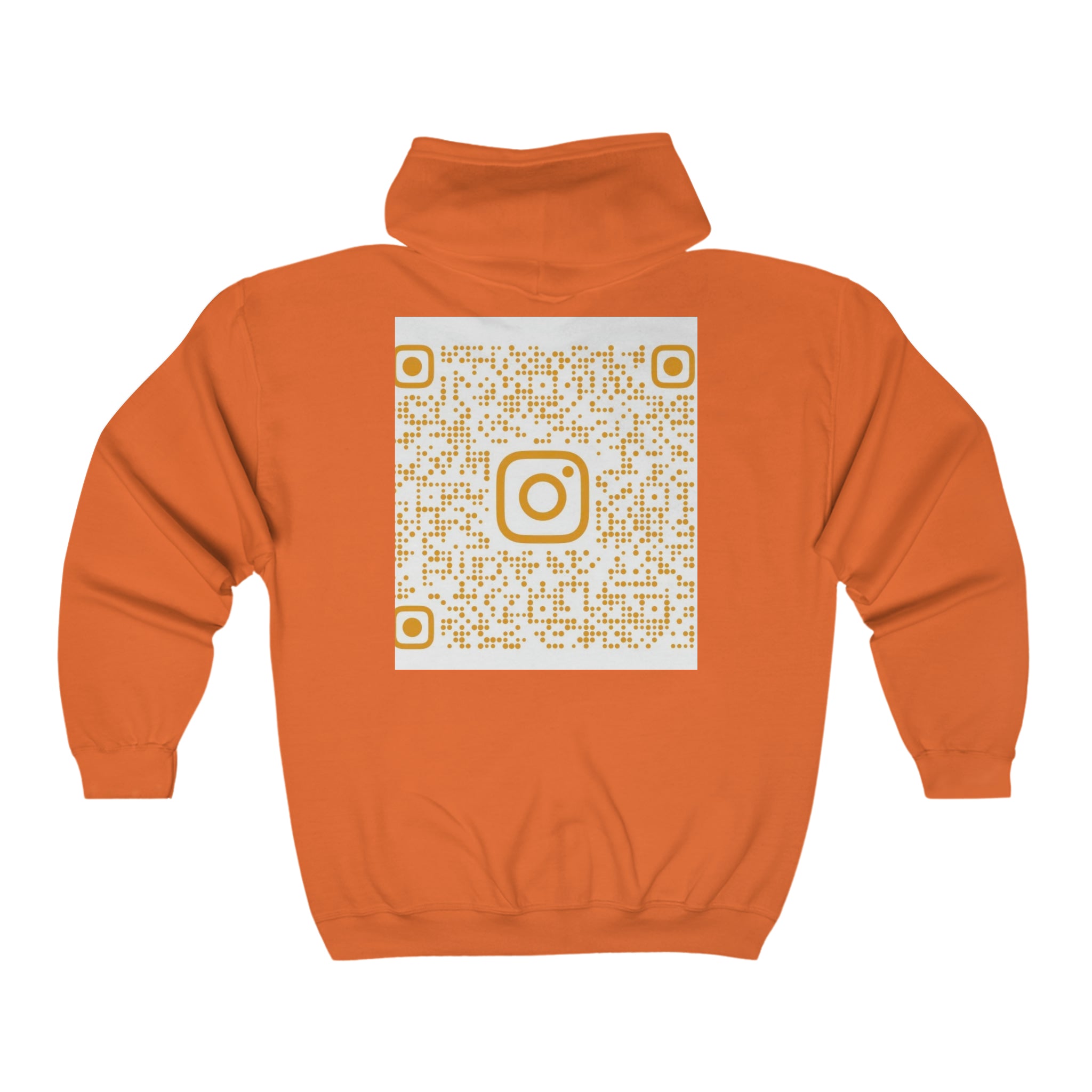 BELLA QR Code full zip hooded sweatshirt, black hoodie with front zipper, featuring a prominent QR code design on the chest.