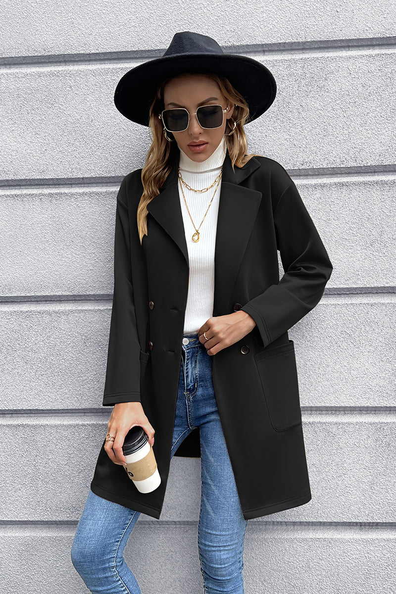 BELLA BLA Ivy Lane blazer with lapel collar, long sleeves, tailored fit, in classic neutral color, ideal for professional or casual wear.