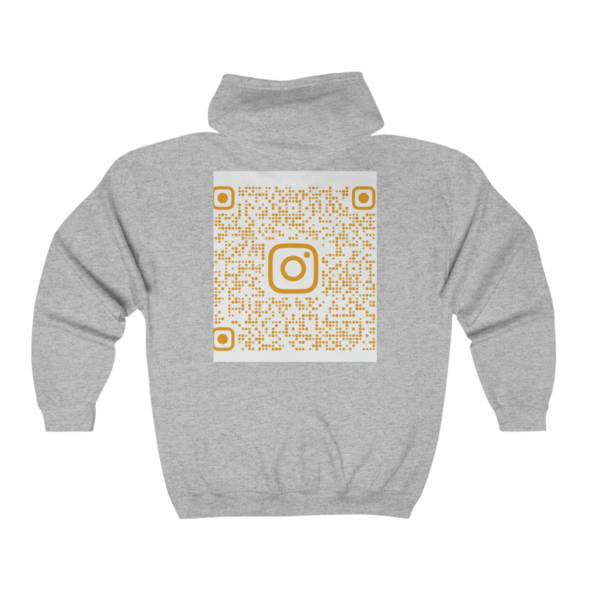 BELLA QR Code full zip hoodie with hood, front zipper, and printed QR code design on soft fabric.