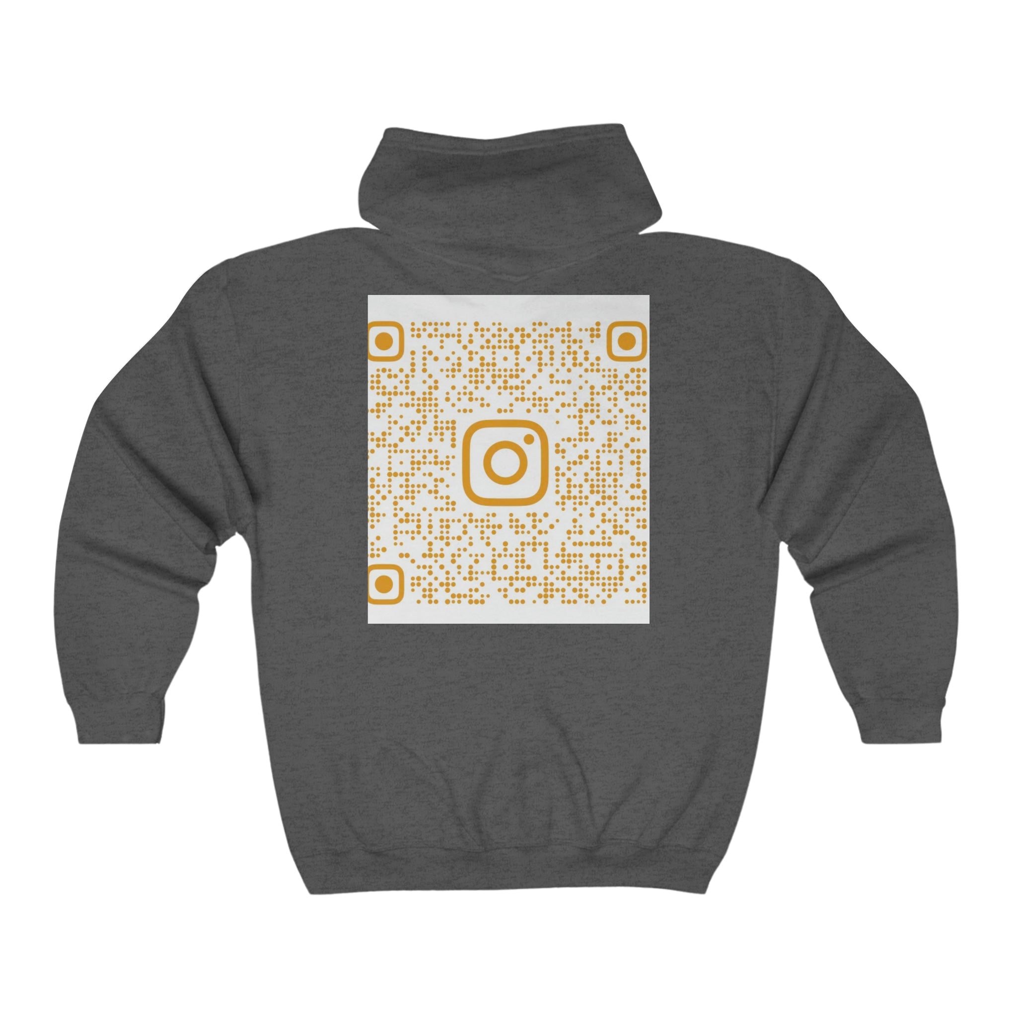 BELLA QR Code full zip hoodie featuring a front zipper, hood, and QR code graphic on soft fabric, casual and stylish.