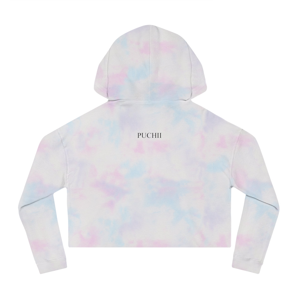 BELLA Pretty Doll World cropped hooded sweatshirt with colorful print, casual fit, and hood, designed by Printify.