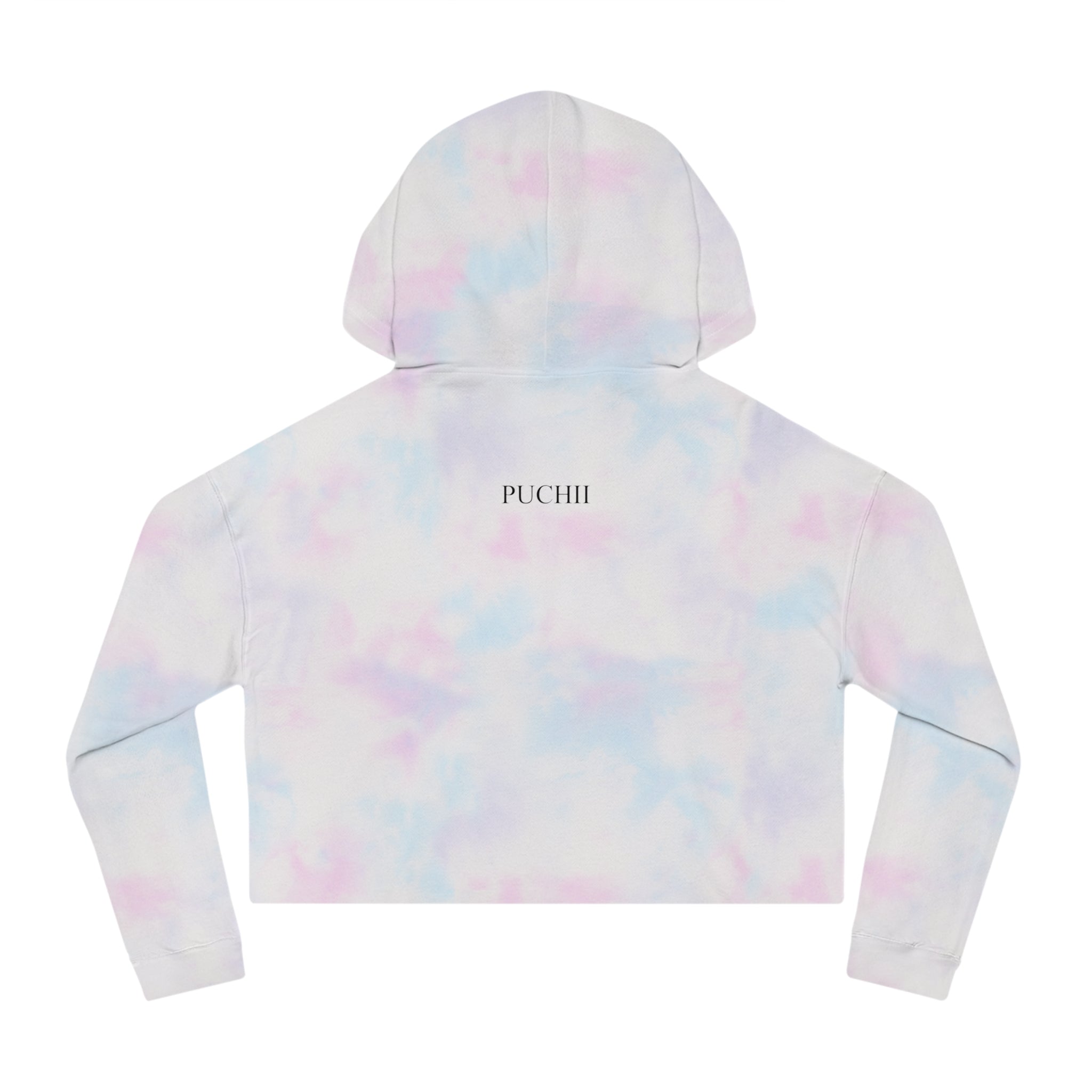 BELLA Pretty Doll World cropped hooded sweatshirt with colorful print, casual fit, and hood, designed by Printify.