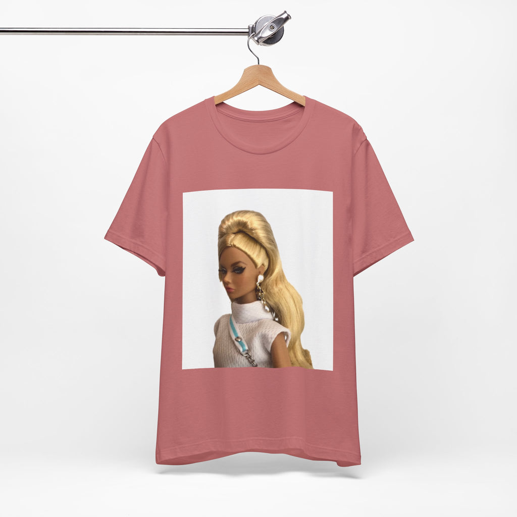 BELLA Pretty Doll World short sleeve tee with colorful print, casual cotton shirt for girls, featuring playful doll illustrations.