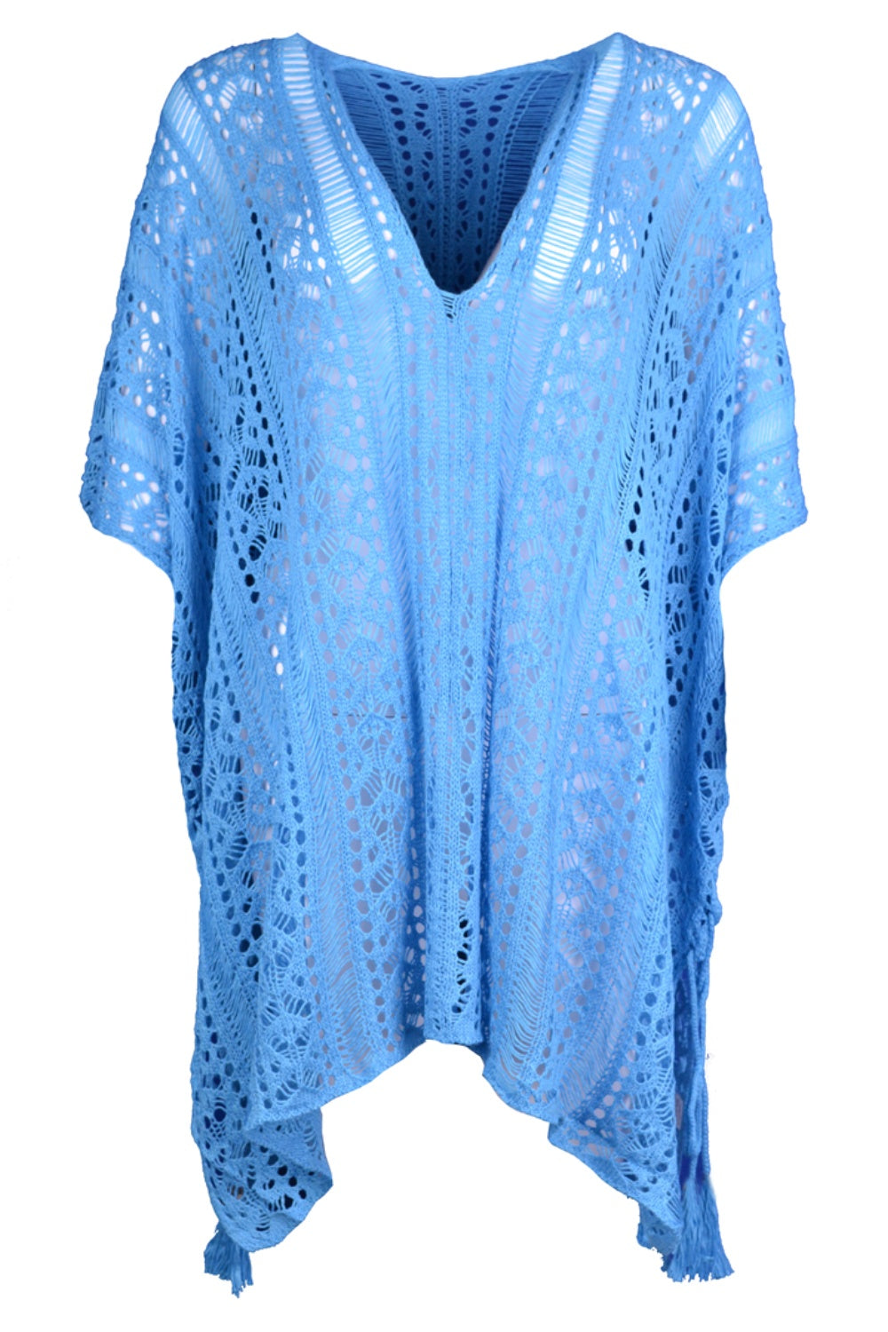 BELLA trendsi cutout V-neck cover-up with tassels, featuring lightweight fabric and stylish design, perfect for beach or poolside wear.