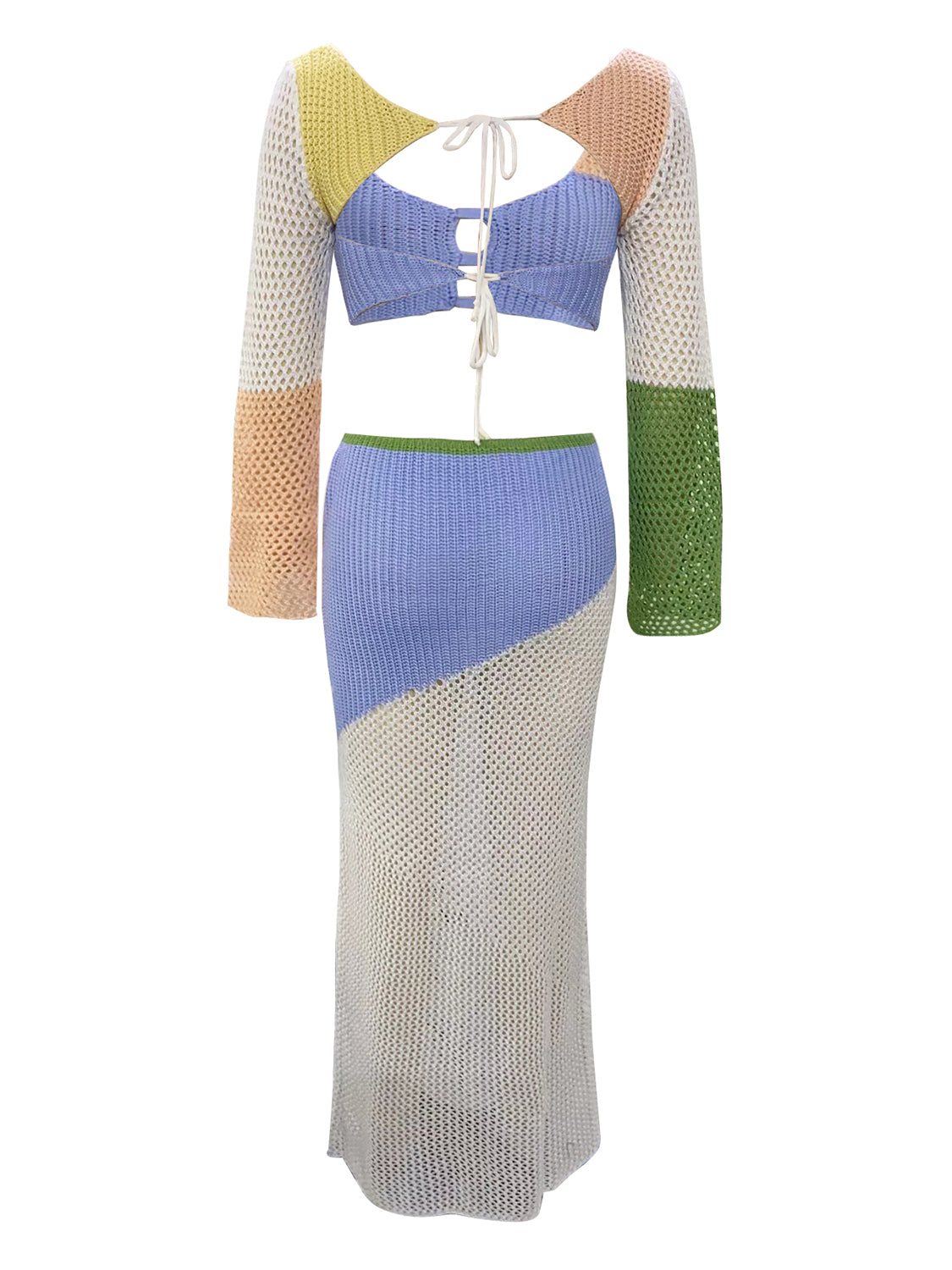 BELLA Tied Long Sleeve Top and Skirt Cover Up Set featuring a stylish, matching design in lightweight fabric, perfect for beachwear.