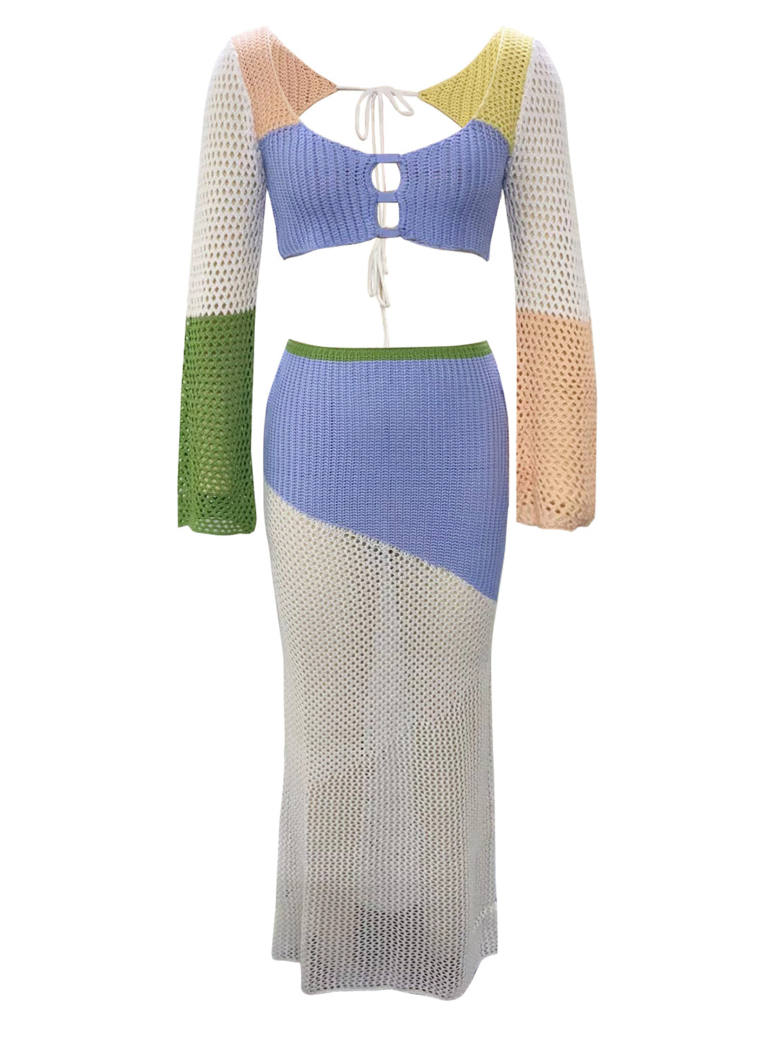BELLA Tied long sleeve top and skirt cover-up set, lightweight and stylish, perfect for beach or resort wear.