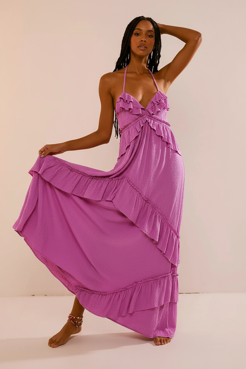 Ruffled Halter Neck Maxi Dress