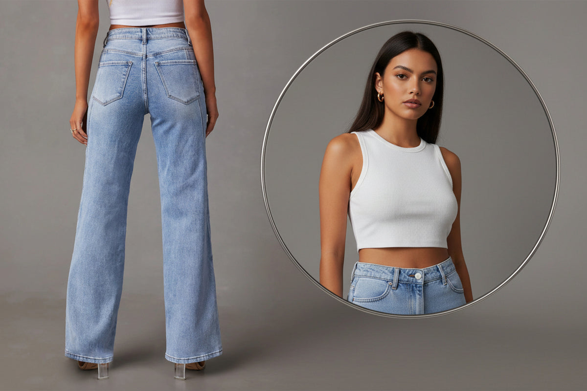 BELLA high waist straight jeans with front and back pockets, showcasing a classic denim style and fit.