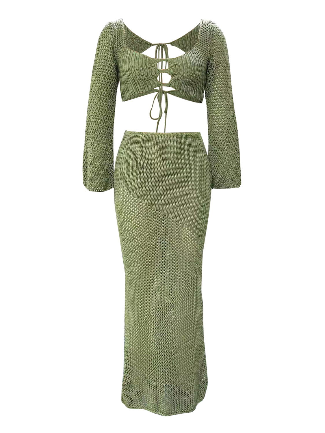 BELLA tied long sleeve top and skirt cover-up set from Trendsi, featuring a stylish matching design in lightweight fabric.