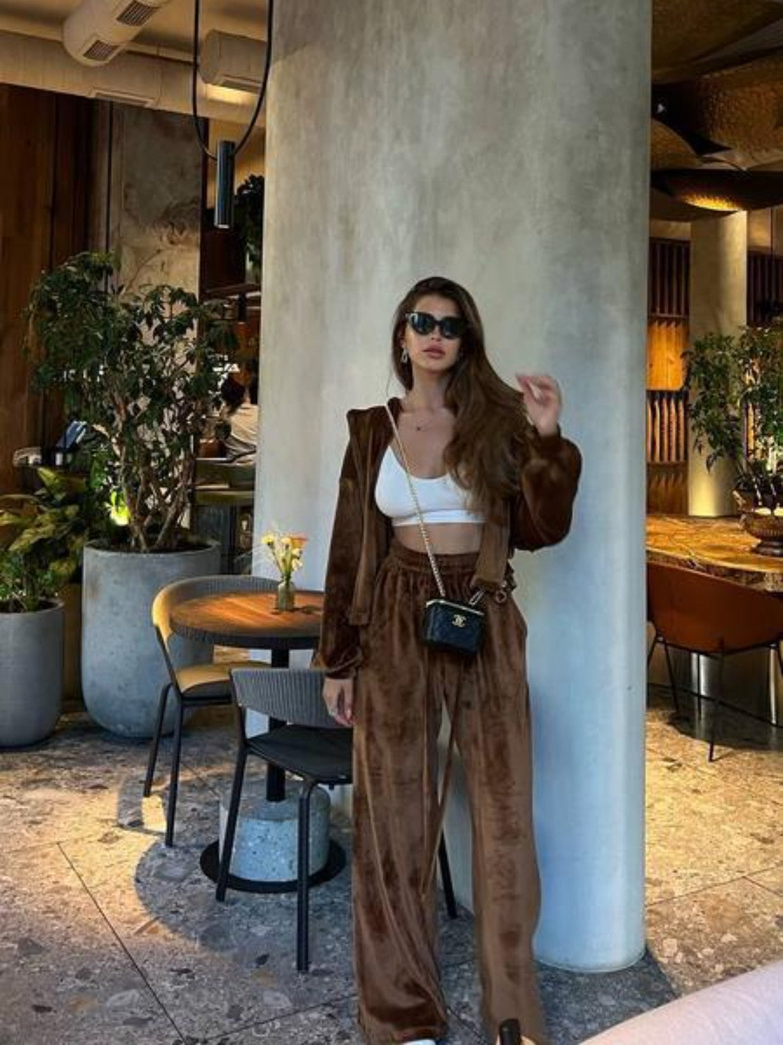 BELLA hooded jacket and pants set featuring trendy casual style, made from comfortable fabric, shown in a front view.