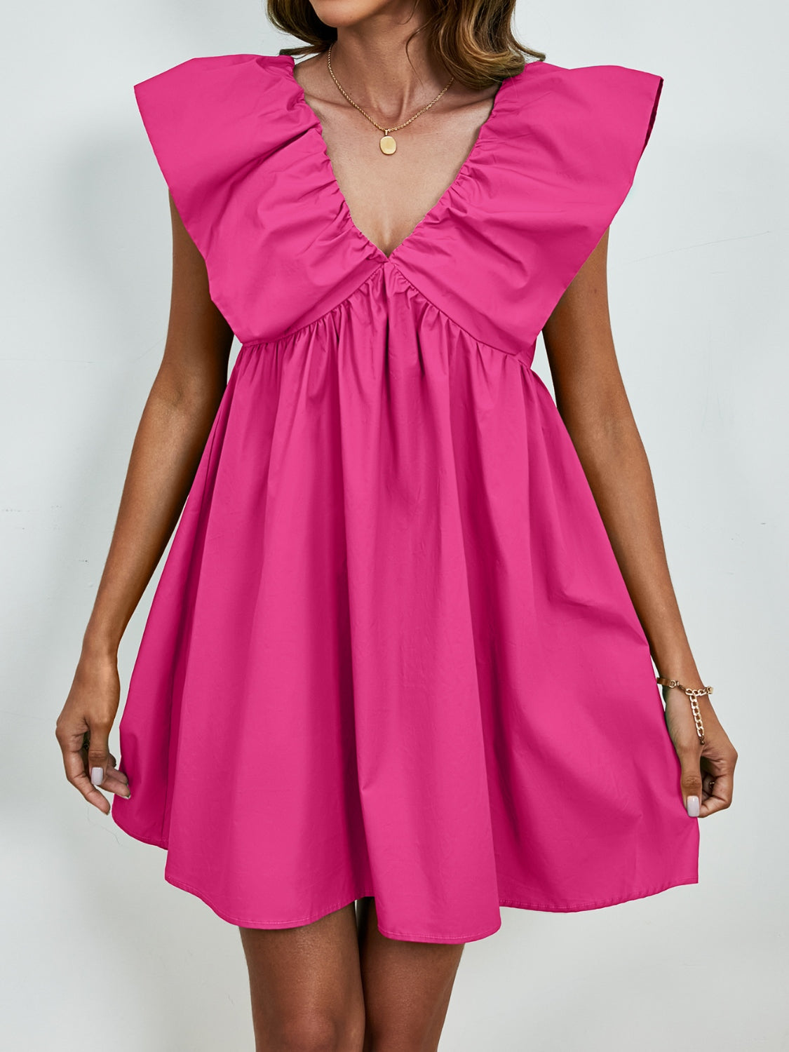 BELLA V-neck cap sleeve mini dress from trendsi featuring a stylish V-neck and fitted cap sleeves, perfect for casual or dressy occasions.
