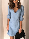 BELLA trendsi full size V-neck half sleeve dress in soft fabric, shown on a model with a relaxed fit and stylish design.