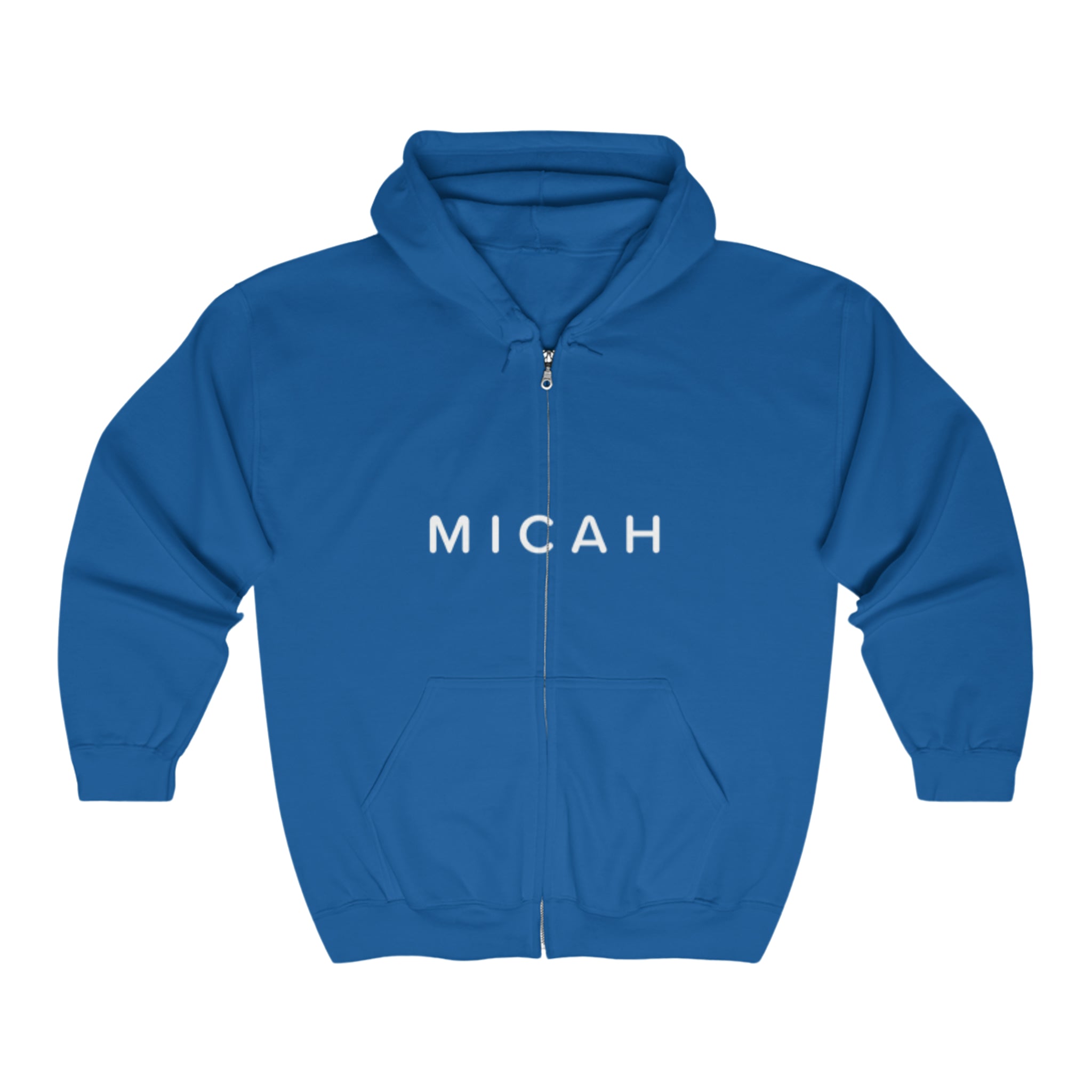 BELLA Signature full zip hooded sweatshirt, front view showing soft fabric, hood, and full-length zipper for casual comfort.
