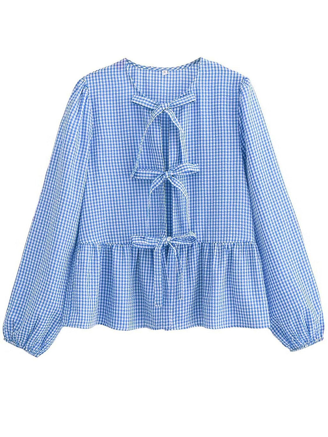 BELLA BLA tied round neck long sleeve blouse with a relaxed fit, featuring a stylish design in a versatile fabric.