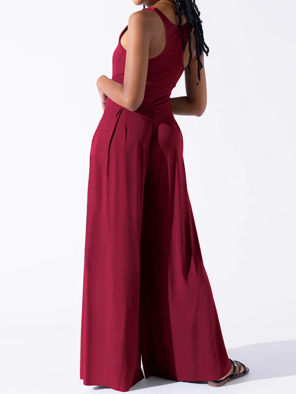 BELLA Square Neck Wide Strap Jumpsuit from Trendsi, shown in a stylish fit with wide shoulder straps and a square neckline.