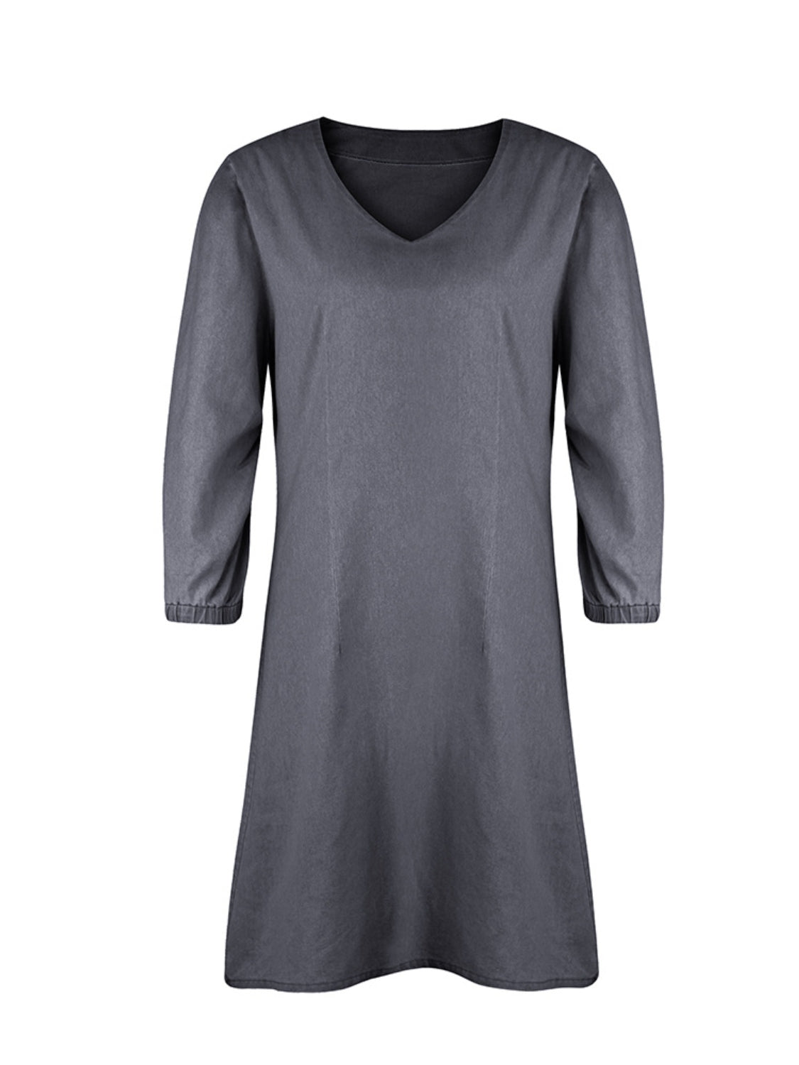 BELLA full-size V-neck half-sleeve dress from trendsi, featuring a stylish and comfortable design with a flattering fit.