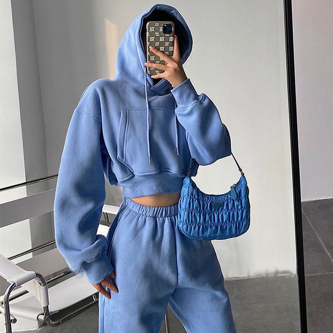Hoodie Bunched Sweatpants Two-piece Set