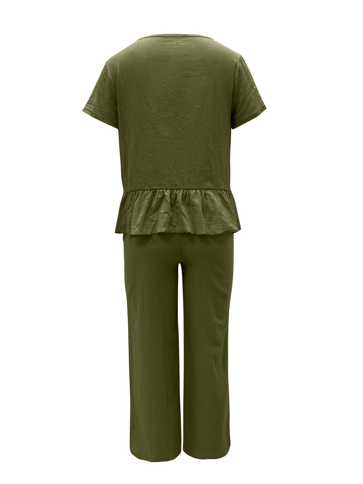 BELLA trendsi peplum round neck short sleeve top and matching pants set, stylish and comfortable casual outfit.