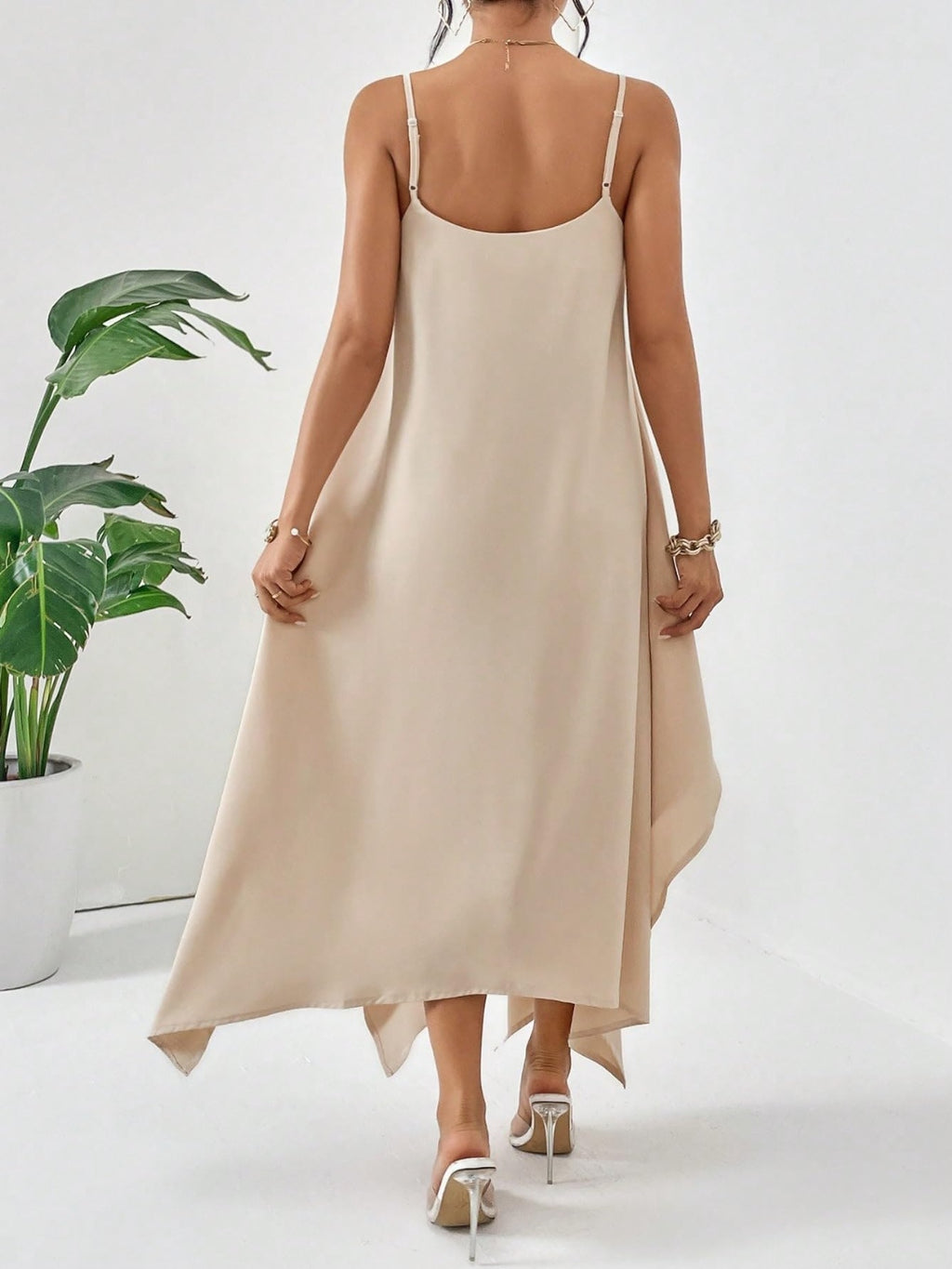 BELLA scoop neck midi cami dress from Trendsi, featuring a fitted silhouette, sleeveless design, and midi length in soft fabric.