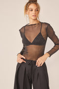 BELLA Idem Ditto sparkling glitter long sleeve sheer top with a trendy design, featuring shimmering fabric and a fitted silhouette.