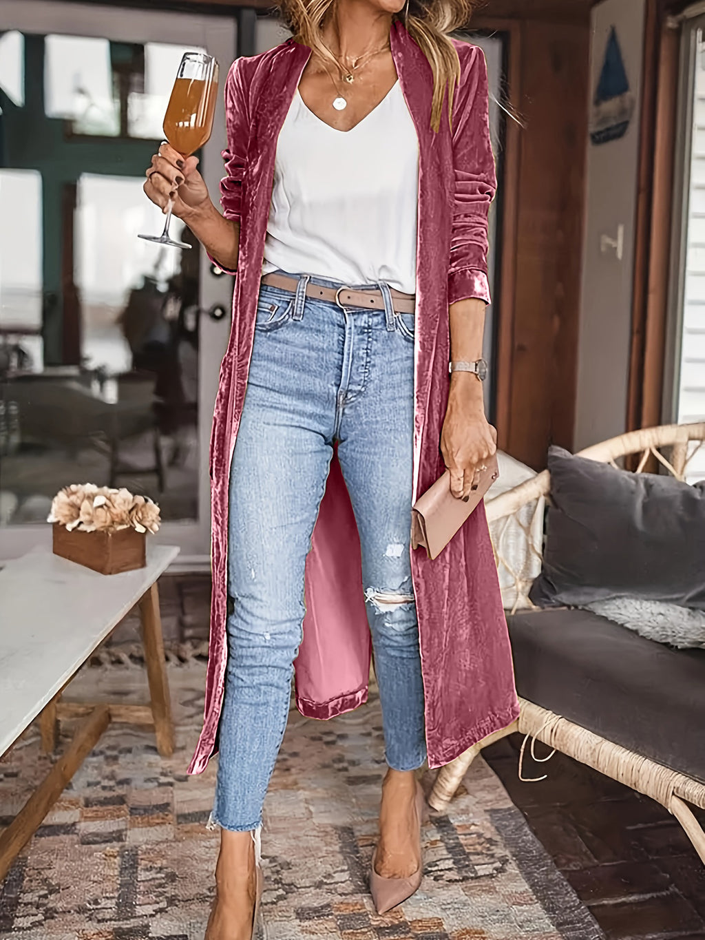 BELLA BLA open front long sleeve coat with a sleek, stylish design, featuring a relaxed fit and lightweight fabric.