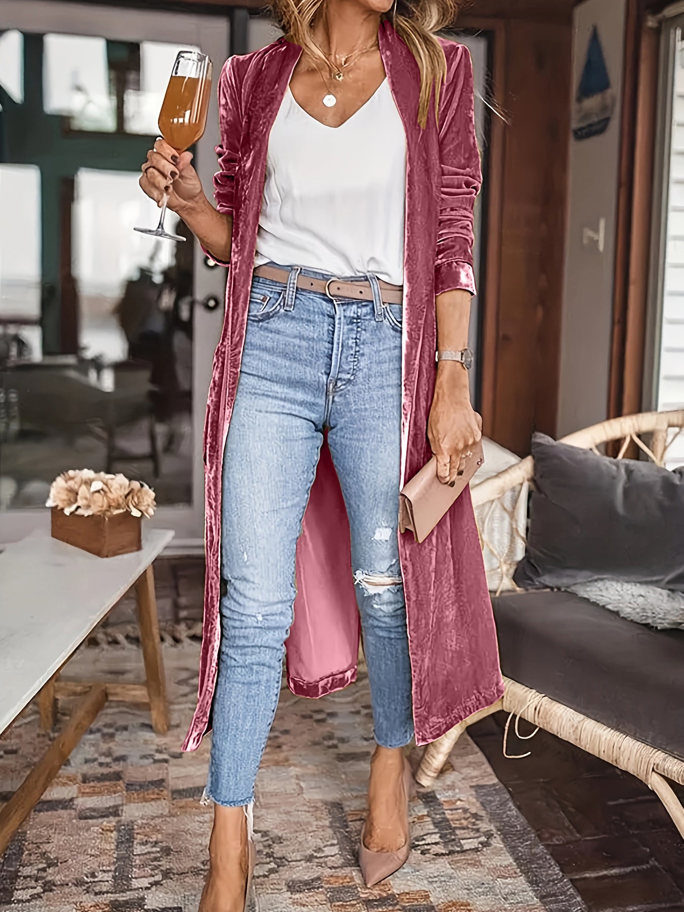 BELLA BLA open front long sleeve coat with a sleek, stylish design, featuring a relaxed fit and lightweight fabric.