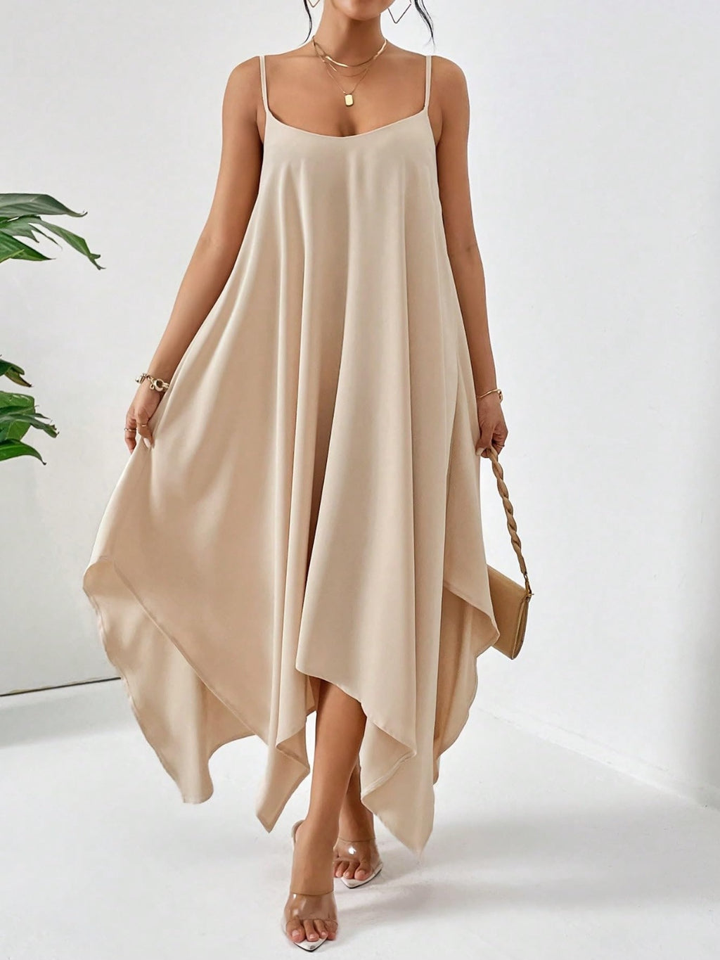 BELLA trendsi scoop neck midi cami dress featuring a fitted silhouette and soft fabric, perfect for casual or dressy occasions.
