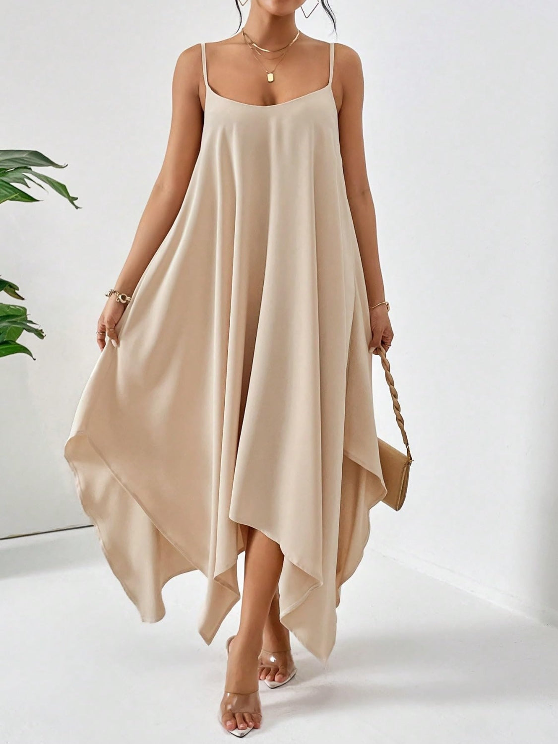 BELLA trendsi scoop neck midi cami dress featuring a fitted silhouette and soft fabric, perfect for casual or dressy occasions.