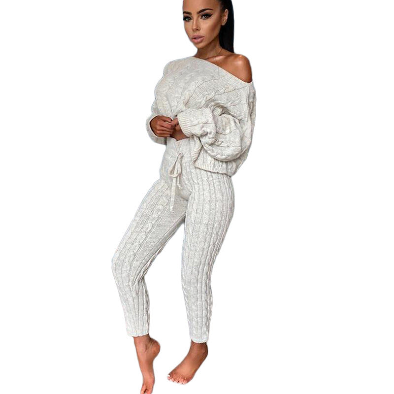 BELLA knitted two-piece set from CJ Drop Aliexpress, featuring a cozy, stylish matching top and bottom in soft fabric.