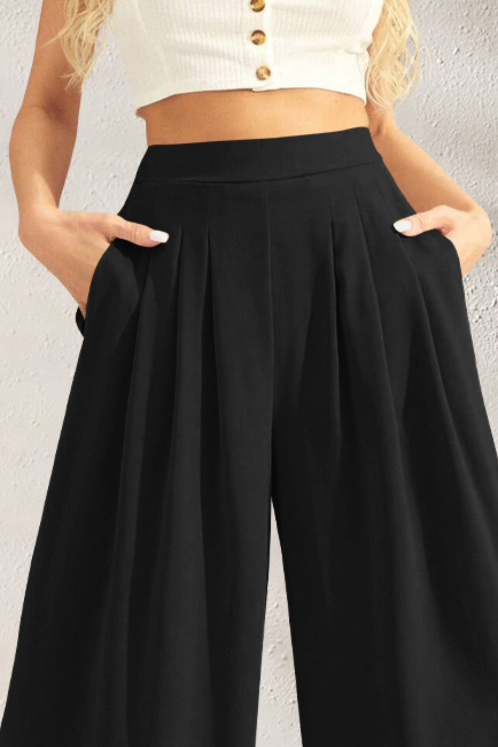 Pocketed High Waist Wide Leg Pants