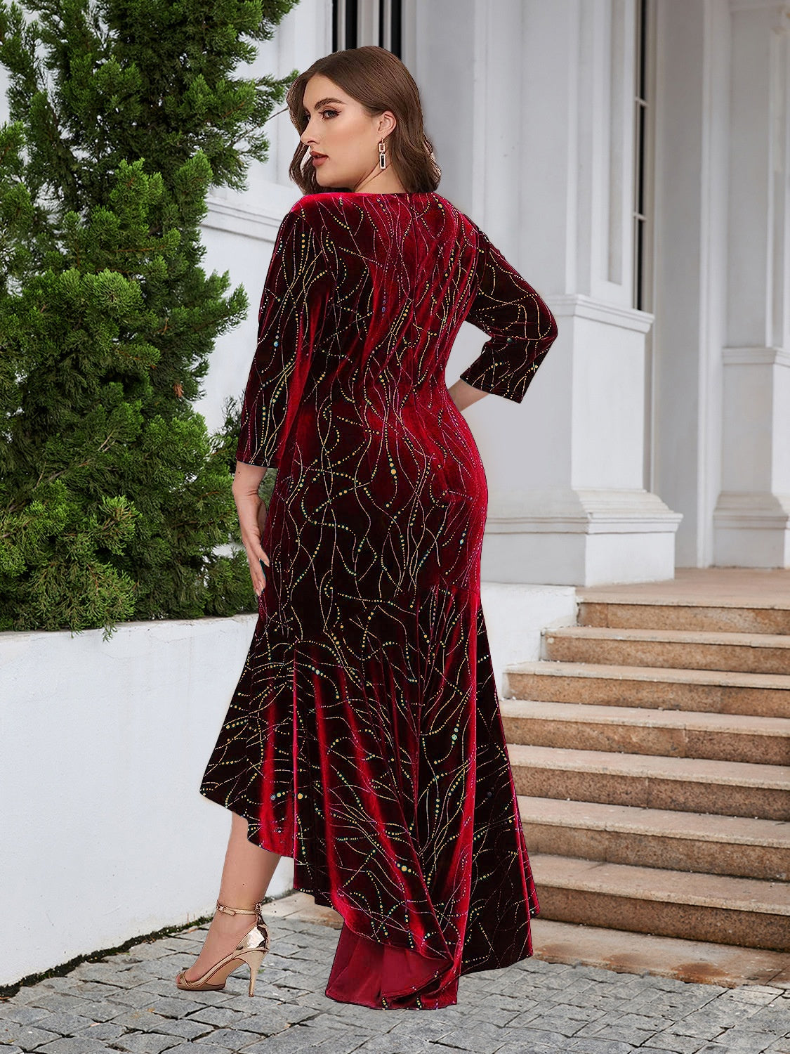 Plus size ruffle hem high-low dress by BELLA, featuring a flowing silhouette and stylish ruffle details, perfect for trendy occasions.