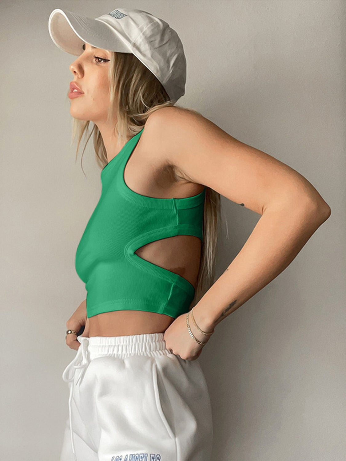 Bella BLA trendsi cutout round neck tank top, featuring a stylish design with cutout details and a round neckline.