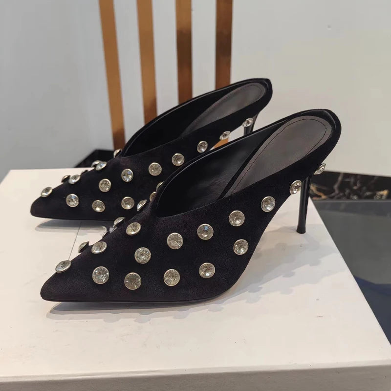 Suede Half Head Slipper Heel