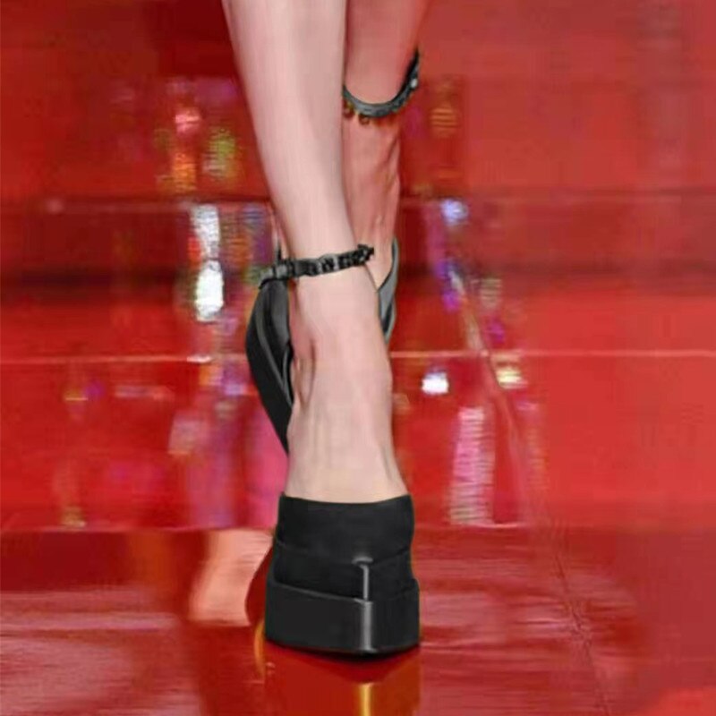 Silk Platform Rhinestone Chunky Heel