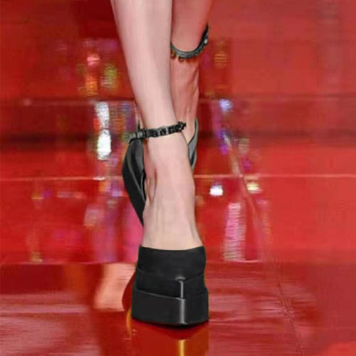 Silk Platform Rhinestone Chunky Heel