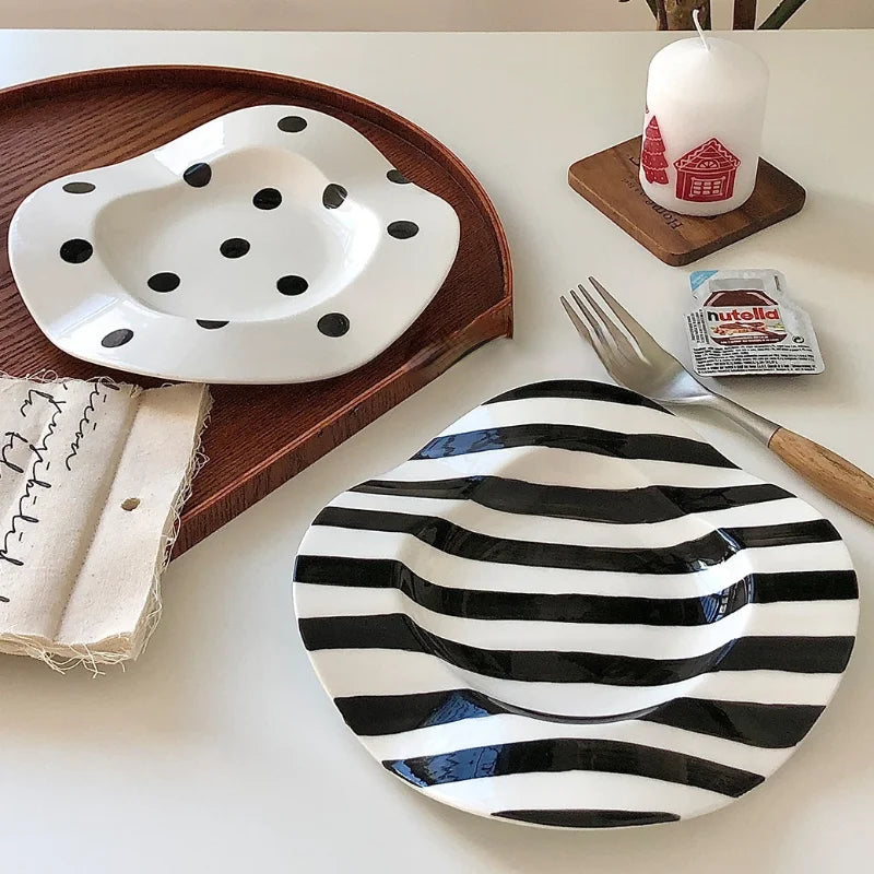 Ceramic Plate Dot Stripe Wave Shape
