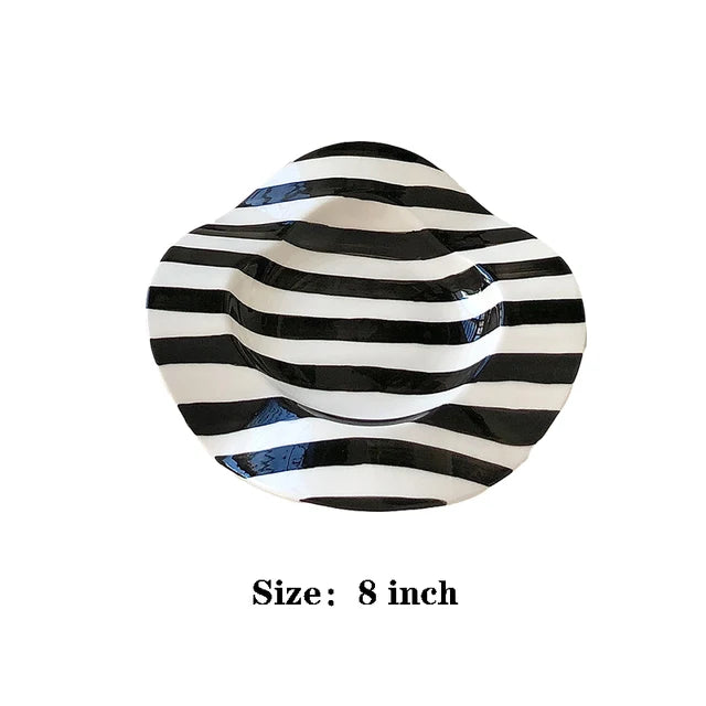 Ceramic Plate Dot Stripe Wave Shape