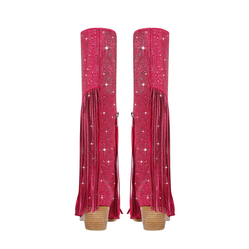 Rhinestone Long Fringe Boots