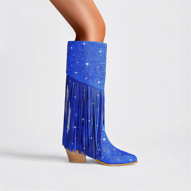 Rhinestone Long Fringe Boots