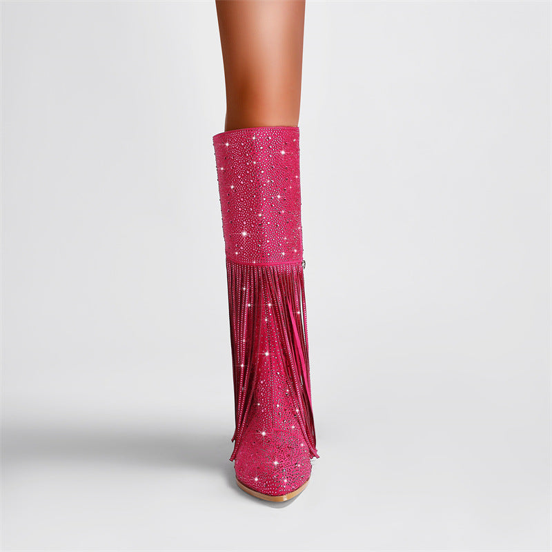Rhinestone Long Fringe Boots